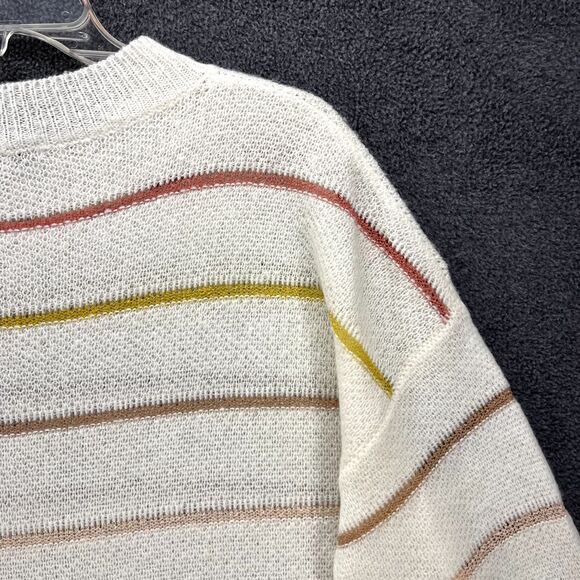 Fate Sweater Womens Large White Yellow Striped Knit Pullover soft crew neck - Picture 13 of 15